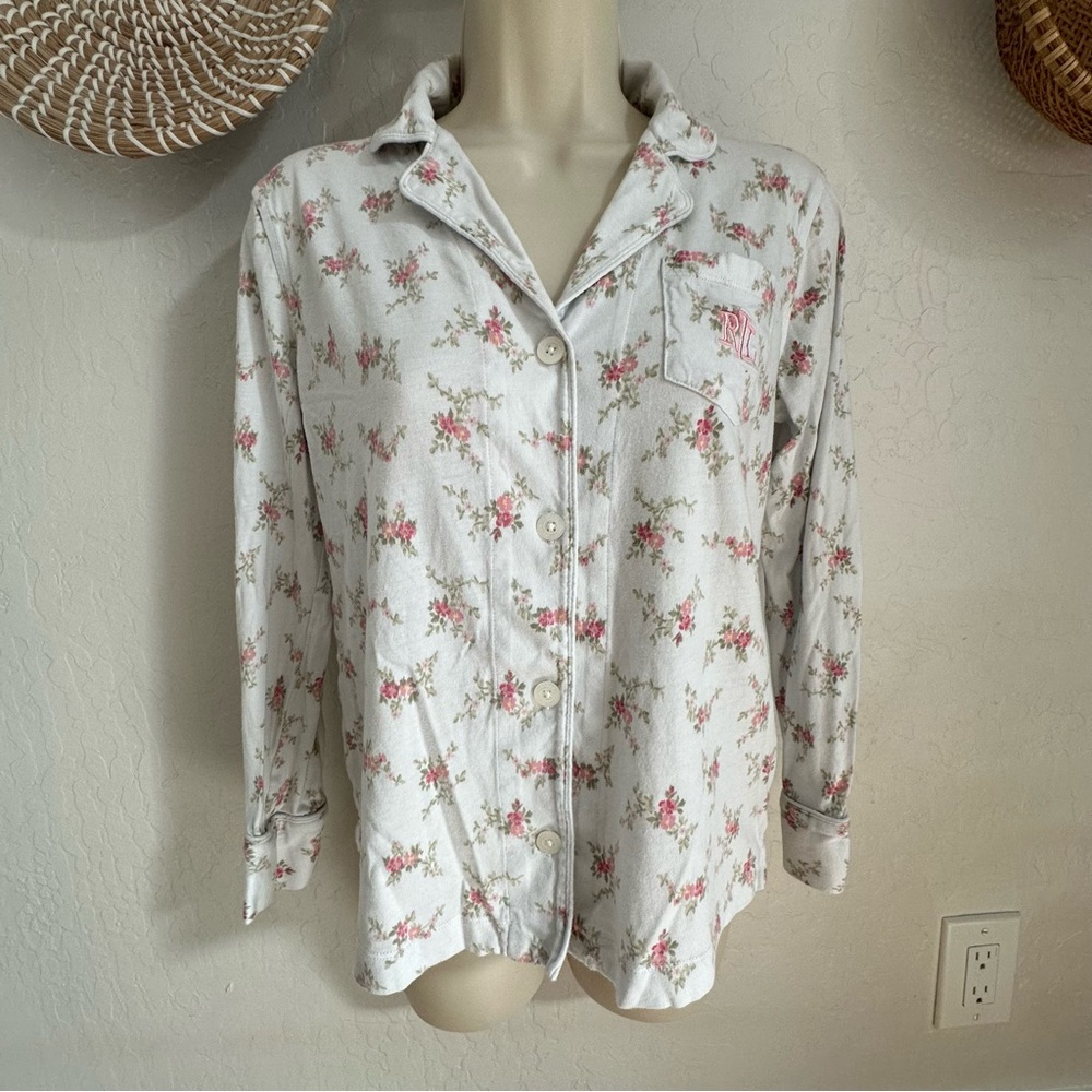 Lauren Ralph Lauren Pink Floral Long sleeve Button-Down Pajama Shirt. XS